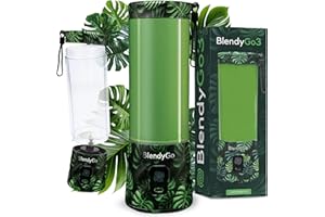 ‎BLENDYGO Blender bezprzewodowy BlendyGo 3® przenośny mini blender do smoothie i koktajli, USB, mikser, kruszy lód i mrożone owoce, technologia PulseMotion & BlendPro, 550 ml (Monstera)