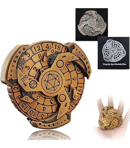 Spinner De Dés Métal 7-en-1 Pour D&D – Roulette à Engrenage Avec D20, D10, D8, D12, D6, D4 – Cadeau Original Pour Joueurs De Jeu De Rôle (Bronze, Coffret Inclus)