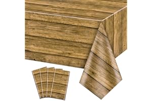 PTECDROTS 4pcs Wood Tablecloth, Brown Rustic Table Covers, Rectangular Table Decoration for Rustic Party Decor, Western Barn Themed Birthday Party, Barbecue Party Decorations, 130x220cm