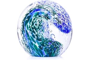‎XMGZQ XMGZQ Handgeblasene Glasfiguren, Kugel, Ozeanwellen, Glasdekoration, Büro-Briefbeschwerer, Glas für Schreibtisch, Heimdekoration, Sammlerstück, Aquarium-Dekoration, Bürodekoration, Ozeanliebhaber,