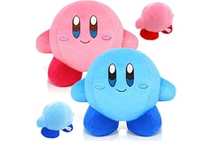 Kirby Peluche, 2 Pièces Kirby Cartoon Poupée en Peluche, Kirby Jouets en Peluches Dessinée Animaux, Super Douce Plush Toys, Mignonne Anime Doll pour Filles Garçons (Bleu Rose)