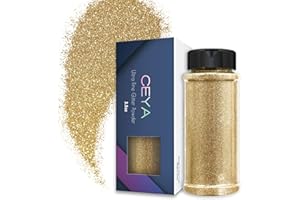 Ceya 3.5oz/ 100g Ultra Fine Glitter Powder Champagne Gold Glitter 1/128” 0.008” 0.2mm for Resin Tumbler Jewelry Nail Art Face Body Festival Makeup Scrapbook Wedding Cards Painting Arts