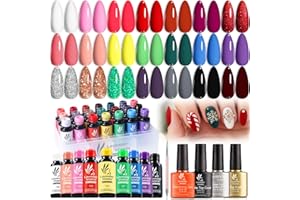 ‎LAVENDER VIOLETS Lavender Violets UV-Gel-Nagellack Blooming Gel Set,21 stück Weiß Rosa Schwarz Blau Rot Grün Splitter Glitzernd mit Base & Matte-Glänzende Top Coat Shellac Nägel Maniküre C997