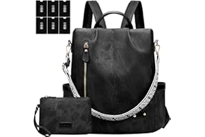 ONETOALL Rucksack Damen PU Leder Diebstahlsicher mit 6 RFID Blocker Schutzhüllen, Cityrucksack Damen Elegant, Backpack Women Modern, Damenrucksack Handtasche Schwarz, für Städtetrip Alltag