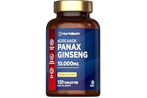 Panax Ginseng Extract 10000 mg - 120 Veganska Tabletter i 2 Månader | Högkoncentrerat Kosttillskott - Korean Panax Red Ginseng - av Horbaach