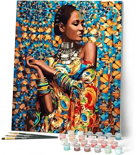 Peinture Par Numéros Femme Africaine – Toile A4 40x60 Cm – Portrait Acrylique – Cadeau Déco Murale