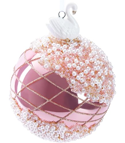 BRUBAKER Pallina Di Natale In Vetro Con Ballerina In Porcellana E Cigno – 10 Cm, Decorazione Artigianale