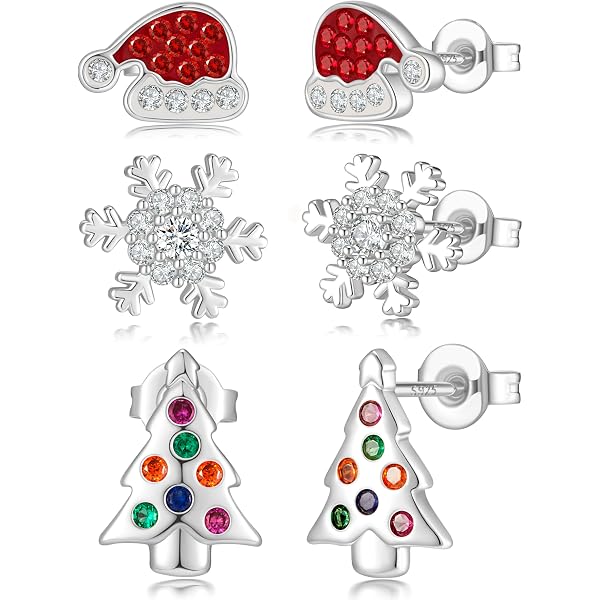 Orecchini Di Natale Argento 925 – Set Con Campana E Cappello Natalizio – Gioiello Regalo Donna – Leggeri E Festosi