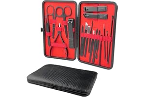 Relota Kit Manucure Inoxydable Noir, 18 pcs Coupe Ongle Kit Manucure Professionnel Hommes Trousse Manucure Femmes, Kit Pedicure avec étui Cuir Portable Noir Maison ou Voyage Peut être Transporté