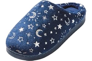 JOMIX Zapatillas Casa Mujer Invierno con Peluche Comodas Pantuflas Mujer Cerradas de Felpa Calientes Zapatillas Mujer Casa con Estrella y Luna