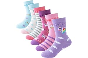 Cirorld Calcetines Divertidos Niña, Calcetines Animales Unicornio Sirena Rayas, Calcetines Colores Niña Algodón, Calcetines Niños sin Costuras, 2-11 años, 6 pares