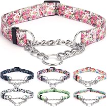Martingale Hundehalsband Mit Edelstahlkette & Blumen-Design – Verstellbar, Für Große & Kleine Hunde, Größe M