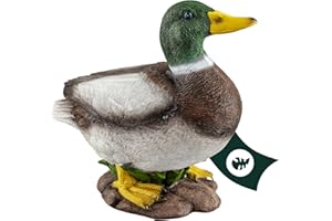 VERDOBA Pato de pie de resina pintada a mano – Figuras de jardín para decoración exterior y jardín de invierno – Figura de jardín de piedra artificial, resina – decoración del estanque (Erpel de pie)