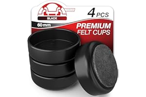 Medipaq Premium Felt Castor Cups for Wooden Floors & Smooth Surfaces - 4x Large 60mm diameter Black - Chair Leg Floor Protectors - Castors for Furniture - Furniture Cups
