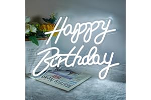 BRINGLUCK2U Happy Birthday, decorazione da parete per camera da letto, luce notturna di compleanno, pannello luminoso per festa di compleanno, interruttore a alimentazione dimmerabile, colore: bianco