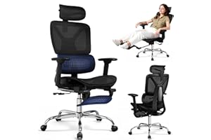 DEVAISE Silla de Oficina Ergonómica con Reposapiés Ajustable, Reposabrazos 3D, Respaldo reclinable, Soporte Lumbar Silla Ergonomica de Escritorio Ruedas silenciosas y Malla Transpirable para Office