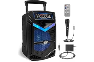 Pyle Enceinte Bluetooth Puissante,1200W Enceinte Sono Portable avec Batterie Rechargeable, Subwoofer et Tweeter,Fonction d'Enregistrement,Micro Filaire, SD/USB/AUX Radio, Eclairage LED et Roues,Noir