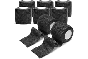 AnjoCare Self Adhesive Bandage Wrap (8 Pack),Breathable Elastic Athletic Tape,Cohesive Bandage Wrap for First Aid,Sports Injury, Ankle Sprains Protection, Vet Wrap for Dogs,Horses (5CM X 4.5M),Black