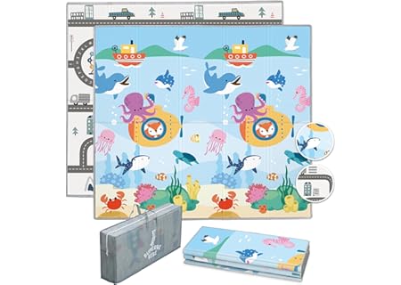 Lekmatta för barn 160 x 180 x 1 cm XXL vändbar tjock skummatta - lekmatta för spädbarn - Sensorisk u - Amazon Deal & Rabatt