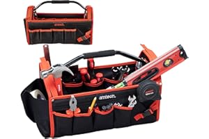 Amtech - Tool Tote Bag, Open Tote Tool Bag with 19 Pockets for Electricians, Technicians, Plumbers, and More, Heavy Duty and Waterproof, Cushioned Handle, Detachable Shoulder Strap (18”)