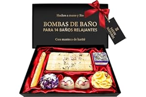 SATINNATUREL Satin Naturel Regalos Originales - 7 Bombas de Baño Bio Hechos a Mano con Aceites Esenciales y Manteca de Karite Pura - Regalo Mujer Cumpleaños - Caja Regalos Organicos