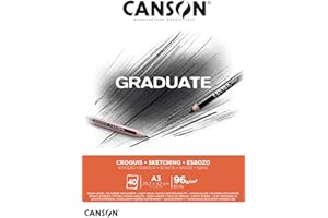 CANSON Graduate Croquis, album collato lato corto,ideal per schizzi veloci,A3,40 fogli,grana leggere,96 g/m