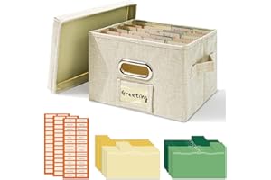 Vienrose Greeting Card Organizer 1 Pack, Storage Box with 20 Adjustable Dividers, Foldable Organizer Box Holds Over 150 Cards, Storage Stickers Recipes Photos Envelopes Bills Vinyl Records, Beige