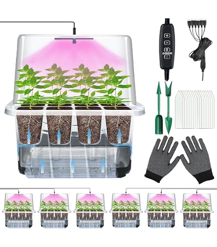 Mini Serre Avec Éclairage LED - 5 Bacs à Semis, Tapis Chauffant, Contrôleur Minuterie - Culture Intérieur