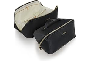 Make Up Bag [1 Pack], YUYMIKA Cosmetic Bag Large Capacity with Waterproof Storage Bag, PU Makeup Bag with Portable Handle Gifts for Women/Girlfriend/Mother/Daughter (Plain Black)