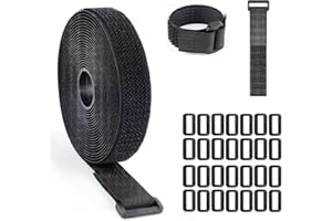 AMDONALO 5M Cable Straps Adjustable Cable Straps with 25 Buckles Free Cut Length Hook and Loop Securing Strap for Cable Tidy, Wire Management, Cord Organiser