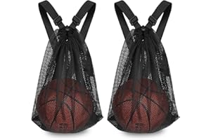 Mordx 2 Pcs Basketball Mesh Bags, Drawstring Net Bags, Football & Table Tennis, Black