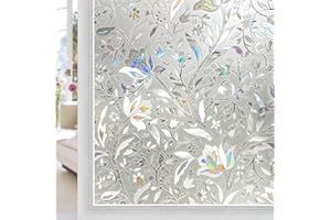 ‎LIFETREE Lifetree Fensterfolie Blickdicht Selbsthaftende: Sichtschutzfolie 3D Regenbogen Folie Fenster Dekorfolie Statisch Spiegelfolie Anti UV Sonnenschutzfolie für Büro Wohnzimmer Blumen Tulpe 30 x 200 cm