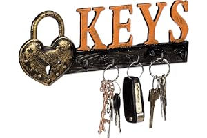Relaxdays Nyckelförvaring väggmonterad, nyckelhållare, nyckelhylla, förvaring, KEYS, 10 x 26 x 3 cm, orange