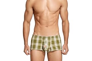 SEAUR Men's Sexy Low Rise Plaid Stripe Boxer Briefs Casual Sleep Lounge Bottoms Shorts Underwear