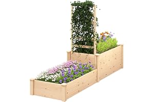 Outsunny Jardinera Exterior Grande de Madera Jardinera Elevada con Celosía para Plantas Trepadoras y 2 Cajas de Cultivo para Jardín Patio Terraza 222x63x132 cm Natural