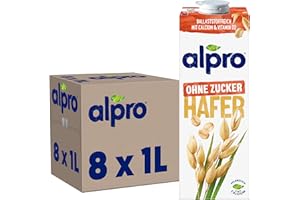 ‎ALPRO Alpro Oat Drink without Sugar - Oat-Based Milk Alternative - Vegan and Lactose Free - Rich in Fibre, Calcium and Vitamins - 8 x 1 L