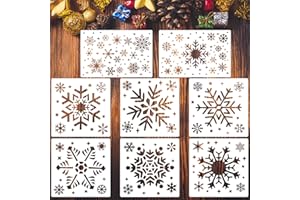 ADLABLD 8 Pcs Snowflake Stencils for Crafts, Reusable Plastic Stencils Christmas Snowflake Drawing Painting Stencil Christmas Wall Art Template Stencil for Painting on Wood, Canvas, Windows