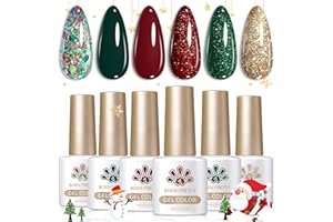 Born Pretty Vernis Semi Permanent Noël, 6 Couleurs Rouge Vert Or Paillettes Vernis à ongles Automne Hiver U V Gel Nail Polish pour Salon De Manucure DIY Home