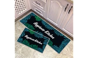 YORDET 2-Piece Anti-Slip Kitchen Rug Set Waterproof & Non-Slip Polyester Kitchen Kitchen Floor Mats for Sink, Kitchen, Hallway, Laundry Room (Tropical Plants A, 40x120cm+40x60cm)