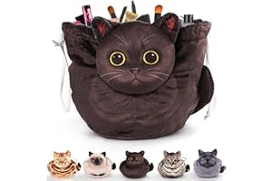 OPENHAHAHA Cat Drawstring Makeup Bag,Flat Lay Make Up Bag,Portable Travel Cosmetic Bag Storage Organiser,Bag for Purse,Cat Gifts for Women/Girls/Cat Lovers