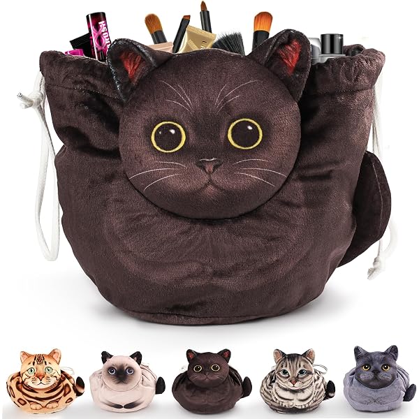 Porta Trucchi Gatto Nero Per Donna - Trousse Beauty Case Da Viaggio Con Coulisse - Regalo Divertente E Originale Per Amanti Dei Gatti