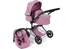 Bayer Chic 2000 - Passeggino per bambole Linus, 3 in 1, per bambini da 4 a 8 anni, set di passeggini per bambole, jeans rosa