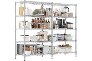 Himimi 5 Tier Heavy Duty Metal Shelving Units, 180W x 45D x 183H cm, Adjustable Wire Shelving Unit, Large Capacity Storage Shelves Rack Shelf for Garage Pantry Kitchen Shed Utility Room, Silver Gray