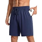 Demegimi Men's Sports Shorts Elastic Waist Sports Shorts | Soft Breathable Knit Fabric&mdash;Deep Side Mobile Pockets&mdash;Custom Fit wi