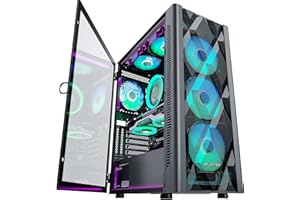 MUSETEX PC Gehäuse ATX Pre-Install 6 PWM ARGB Lüfter, Polygonal Mesh Computer Gaming PC Gehäuse, Öffnung gehärtetes Glas Seitenwand Mid-Tower PC Case, USB 3.0 x 2, Schwarz, NN8