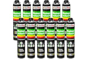 Isolbau - Bauschaum Montageschaum 12 x 750 ml PU-Schaum 1K Pistolenschaum Zargenschaum - Isolierung Abdichtung für Innen und Außen