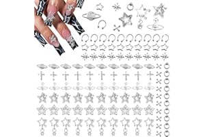 RIENAN Ozdoby do paznokci 110 sztuk charmsów 3D srebrne zawieszki do paznokci w zakresie dostawy obejmuje 1 pęsetę do dekoracji paznokci, dostępne w 11 różnych stylach, nadają się do dekoracji paznokci