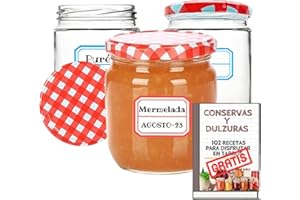 Awiku 12 Tarros de Cristal de 250 ml con Tapa de Rosca Hermética de Metal + Ebook de 102 Recetas - Tarros para potitos, Conservas, Postres, Mermelada, yogur, salsas - Incluye Etiquetas