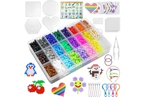 YESLUSY Perline a Fusione 6300 Pezzi Set, 24 Colori Kit Creativo Fai da Te, Con Glitter da 5 mm, Fusibili Con Scatola di Smistamento