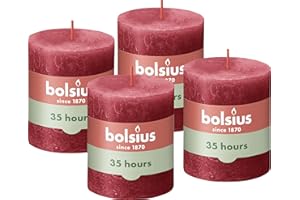 Bolsius Rustik Candele a pilastro – avorio – 4 pezzi – 8 x 7 cm – lunghezza durata 35 ore – non profumate – cera vegetale naturale – senza olio di palma